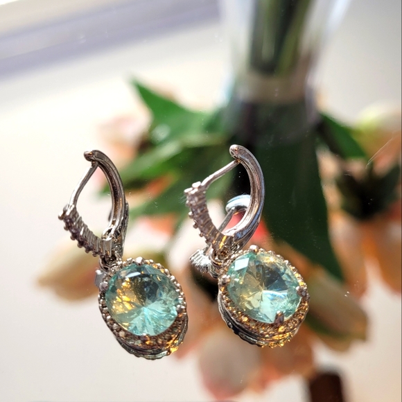 Teal Blue Drop Earrings - Picture 1 of 3